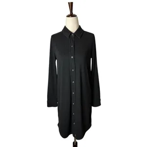 Faherty Dress Women Small Black Heathered Twill Knit Legend‎ Sweater Shirt Dress thumbnail 2