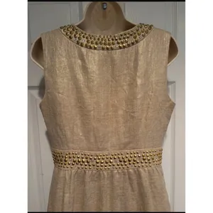 Kate‎ Spade New York Gold Metallic Linen Studded Sheath Dress NJMU1225 Womens 4 thumbnail 4