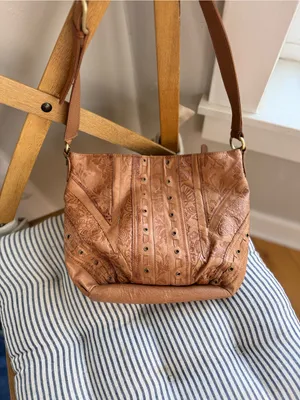 Vintage 90s Cabin Creek Tan Tooled Leather Studded Purse thumbnail 13
