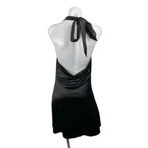 NEW Zaful Black Silk Satin Halter Cowl Neck Backless A Line Mini Dress Size M thumbnail 4