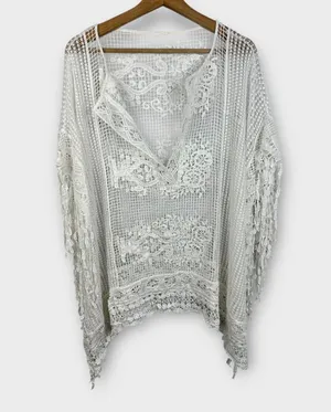 Womens size XL One Size Kimono Bohemian Crochet Lace Boho Coverup Festival White thumbnail 1
