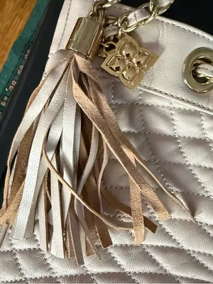 BCBGMaxAzria Quilted Tassel Shoulder Bag in Light Cream thumbnail 3