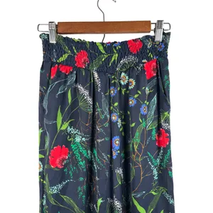 Aerie Wide Leg Pants Womens Small‎ Navy Blue Floral Smocked High Waist 3992 thumbnail 3