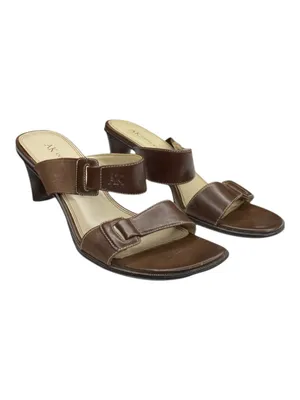 Vintage: Anne Klein 𖧷 Chunky Wood Heel Mules Sandals 𖧷 Brown Leather 𖧷 7.5M thumbnail 10