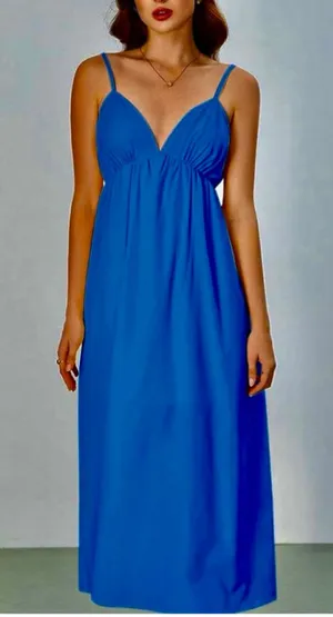 NEW SOLY HUX Backless V Neck Spaghetti Strap Loose Flowy Maxi Dress M thumbnail 1