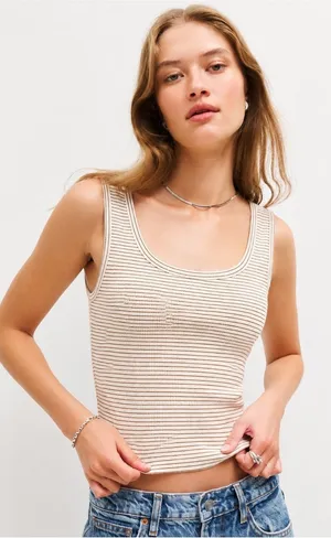 Reformation Ribbed Striped Cropped Tank Women’s L thumbnail 1