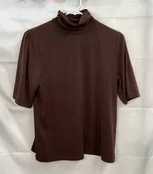 Rafaella women's brown cinched mock neck stretch lightweight neutral basic shirt thumbnail 1