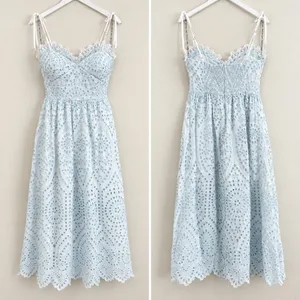Avec Les Filles Eyelet Lace Midi Dress Size 12 Light Blue/White Cotton thumbnail 2