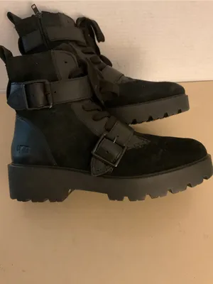 UGG Women's Black leather suede platform combat waterproof boots US 9 thumbnail 11