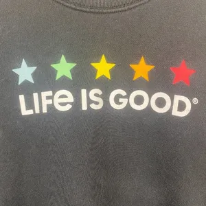 Life Is Good Sweatshirt Small Crewneck Black Stars Graphic Long‎ Sleeve Casual thumbnail 3