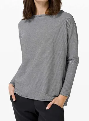 Lululemon Back In Action Long Sleeve Tee Shirt Tonka Stripe Black White Large thumbnail 1