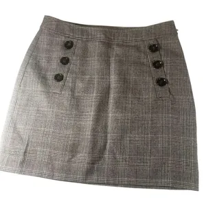 Banana Republic Women's 100% Wool Plaid Mini Skirt Brown‎ Check Button Front 4 thumbnail 2