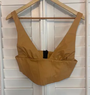 Zara Gold Faux Leather Crop Tank Size Small thumbnail 1