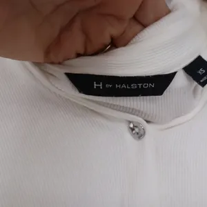 H by Halston Top Women XS White Ribbed Knit Long Sleeve Button-Down Good thumbnail 3