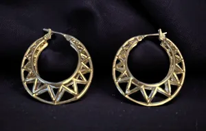 Gold Tone Geometric Puffed Hoop Earrings thumbnail 1