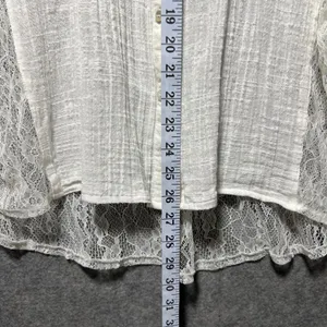 Hem &‎ Thread Ivory Lace Panel Gauze Button Down Shirt Large Boho Romantic Sheer thumbnail 5