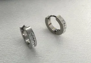 CZ Small Silver Hoop Earrings for Men Women Streetwear Unisex Style thumbnail 2