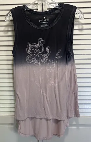 American‎ Eagle Soft & Sexy Ombré Tank Top Size XS Relaxed Pink/Gray Flower thumbnail 1