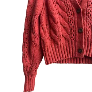 Universal Thread Burnt Orange Cable Knit Button Front Crop Cardigan Sweater XS thumbnail 3