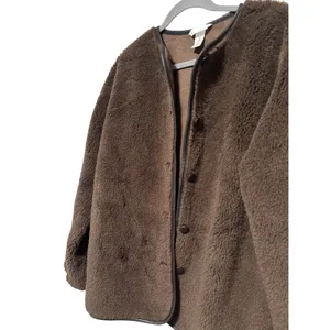 H&M Brown Faux Sherpa Snap Button Jacket S thumbnail 3