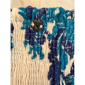 BoBo Bourgeois Boheme Blue Floral Embroidered Puff Sleeve Top Size 38 V-Neck thumbnail 4