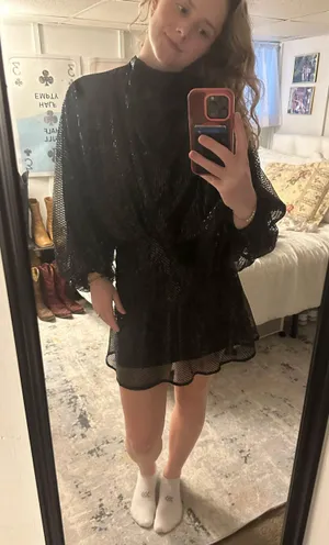 ASOS DESIGN embellished mini dress with cowl neck and blouson sleeve thumbnail 4