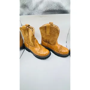Ariat Fat Baby Tan Ostrich quill pebbled leather Cowgirl round toe boots W sz6 thumbnail 4