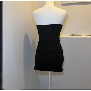 Black Strapless Mini Dress Womens Small Zip Front Bodycon Stretch Tube Dress thumbnail 2