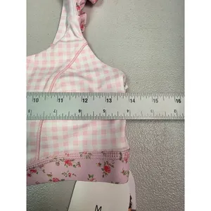 Blogilates Ruffle Corset Bra Pink Gingham Floral Print Activewear Top Medium NWT thumbnail 4