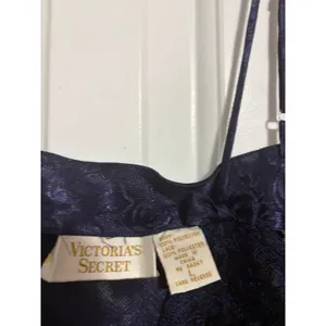Victoria's Secret Slip Dress Vintage Jacquard Navy Blue Lace Trim Large Coquette thumbnail 4