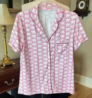Pink Elephant Buttoned Collar Pajama Top Size M thumbnail 1