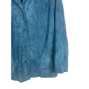 Vintage Dialogue Teal Blue Suede Leather Jacket Women’s M 90s Y2K Washable READ thumbnail 4