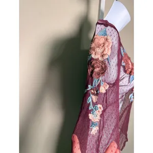 American Eagle Floral Mesh Top‎ Sheer Embroidered Long Sleeve S Whimsigoth thumbnail 3