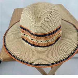 Lane Bryan Stylish Tan Wide-Brim Hat with Orange and Black Accents thumbnail 6