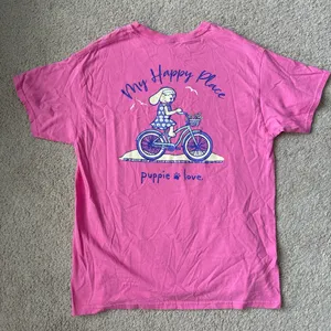 Pink Short Sleeve Tee with Playful Puppie Love Graphic thumbnail 1