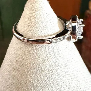 Silver Tone Halo CZ Engagement Style Ring Silver thumbnail 6