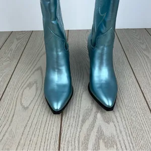 Madden Girl Arizona Knee High Cowboy Boots 7.5M Metallic Blue $99 thumbnail 2