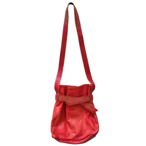 Vintage L.J. Simone Red Leather Glam Studded Belt Crossbody Hobo Bucket Bag thumbnail 10
