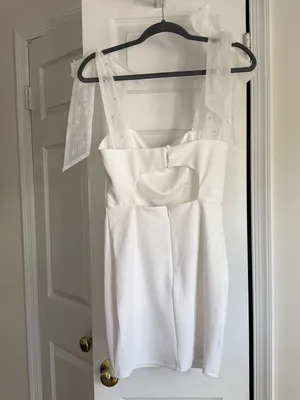 Lulus Beaming Perfection White Pearl Tie Strap Mini Dress Size S Bridal thumbnail 6