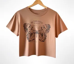 Rebellious One, Be the Good Butterfly Graphic Tee, Women's, Size L, Boho Relaxed, Tan thumbnail 1