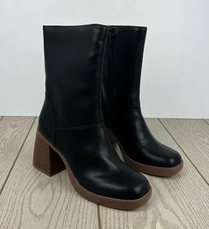 Sun + Stone Aleenn Stacked Round Toe Mid-calf Boots 9M Black Smooth $85 thumbnail 1