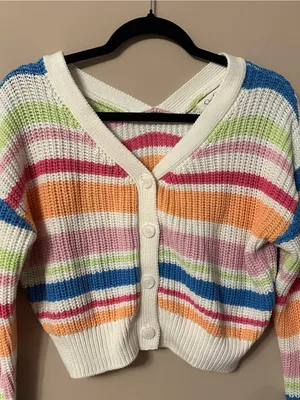 Jessica Simpson Striped V-Neck Cropped Knit Cardigan Size Small NWT Rainbow Boho thumbnail 8