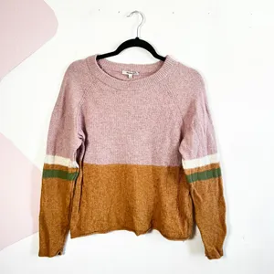 Madewell Striped Roll Trim‎ Waffle Knit Sweater Sz Medium Cotton Merino Wool thumbnail 2
