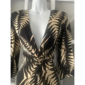 Ba&sh Black Tan Palm Leaf Twist Front V-Neck Mini Dress thumbnail 6