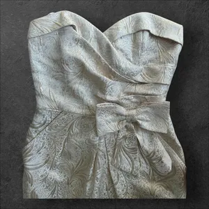 Vintage Y2K Women's Taboo Strapless Cream Gold Jacquard Formal Mini Dress sz S thumbnail 3