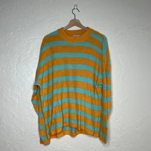 Free People Beach Malibu Surf Sweater Icelandic Poppy Orange Teal Striped Small thumbnail 2