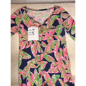 Lilly Pulitzer Palmetto V-Neck Pima Cotton Dress Pink Green Tropical Leaf XL thumbnail 5
