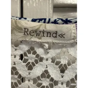 Rewind Floral Roll Tab Sleeve Chiffon Blouse Crochet Tie Neck‎ Size M Blue/White thumbnail 2