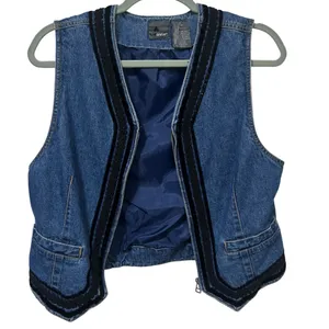 Vintage 90s Lizwear Cropped Denim Vest Small Velvet Trim thumbnail 2