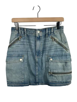 Free people Icon Wash‎ Cargo Denim Mini Skirt Zip Pocket Utility Size 27 thumbnail 3